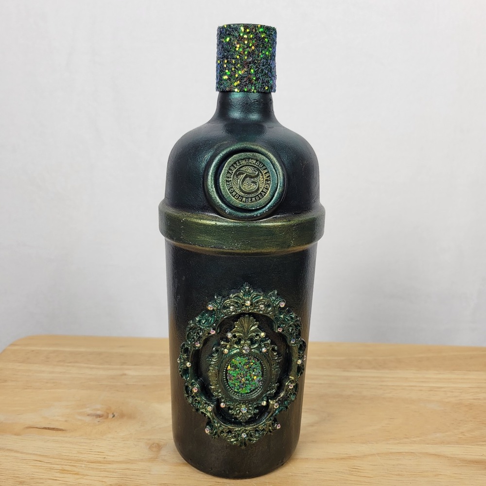 Handcrafted Gothic Ornate‎ Altered Bottle Art 10" Whimsigoth Witchy Home Decor